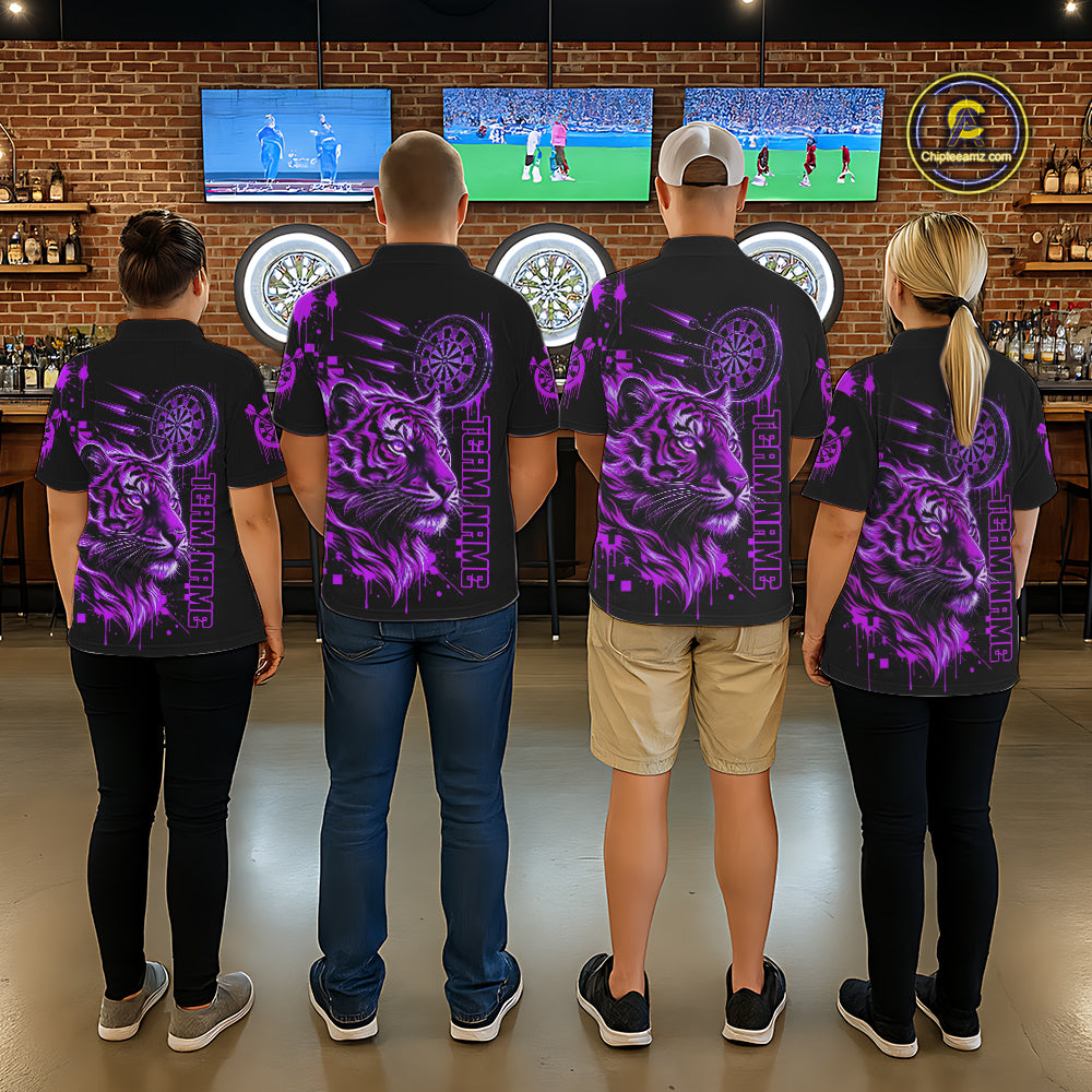 Purple Neon Tiger Lightning Dartboard Women Dart Polo Shirts Custom Name & Team Dart Jerseys NYN2099