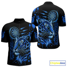 Load image into Gallery viewer, Blue Neon Tiger Lightning Dartboard Men Dart 1/4-Zip Shirts Custom Name &amp; Team Dart Jerseys NYN2100