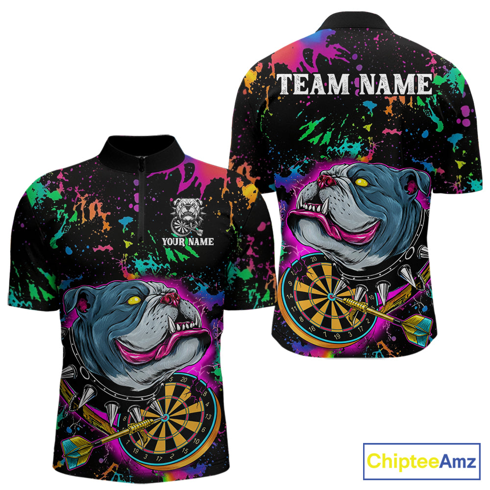 Custom Colorful Bulldog Dartboard 3D Funny Dart Shirts 1/4-Zip For Men Dart League Jerseys NYN2107