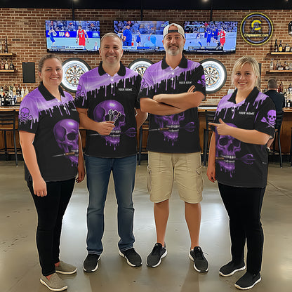 Custom Holographic Purple Skull Darts Shirt 1/4-Zip For Men Light Skull Dart League Jerseys NYN2109