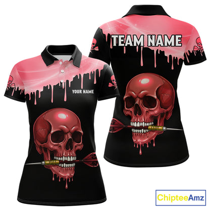 Custom Holographic Red Skull Darts Shirt Polo For Women Light Skull Dart League Jerseys NYN2110