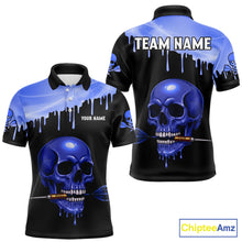 Load image into Gallery viewer, Custom Holographic Blue Skull Darts Shirt Polo For Men Light Skull Dart League Jerseys NYN2111