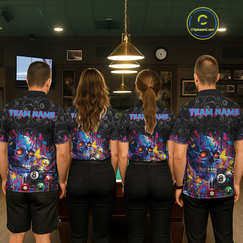 Dripping Splatter Billiard 8 Ball Shirts For Women Personalized Skull Billiard Team Attire NYN2332