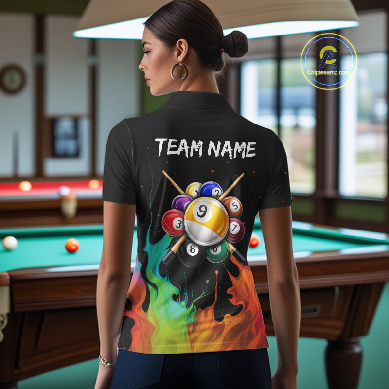 Splatter Paint Women's Billiard Ball Shirt Personalized 8 Ball Cue Billiard Team Shirt NYN2335
