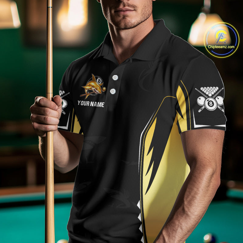 Funny Gold Shark Ball 8 & Cue Billiard Shirts For Men Personalized Billiard Attire Gifts NYN2341