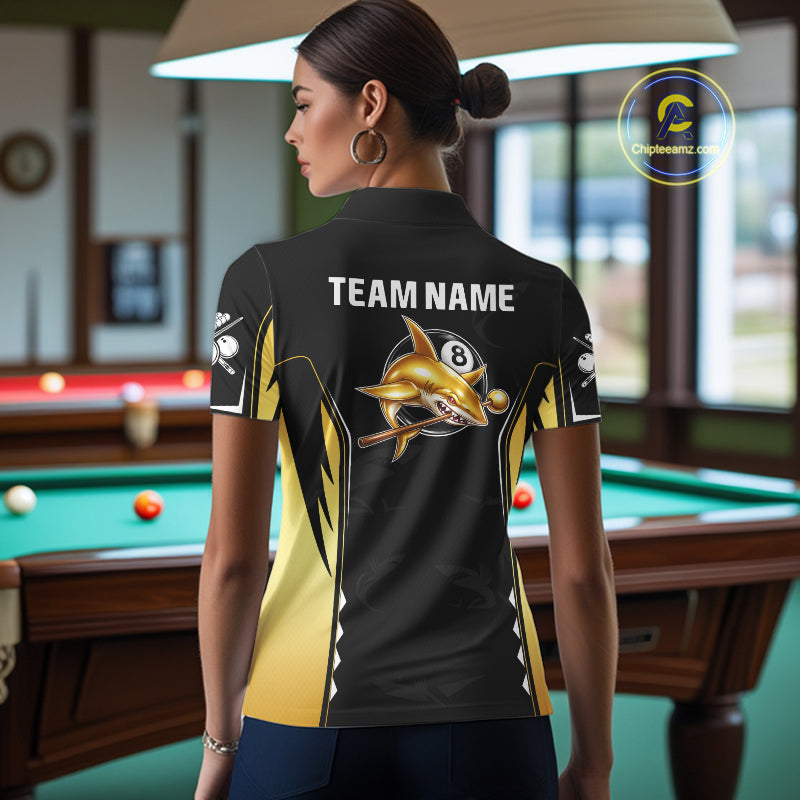 Funny Gold Shark Ball 8 & Cue Billiard Shirts For Women Personalized Billiard Attire Gifts NYN2341