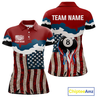 Black & Red 8 Ball Crown Women's Billiard Polo & 1/4 Zip Shirt Custom Billiard Team Jersey NYN2344