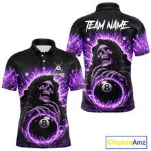 Load image into Gallery viewer, Lightning Purple Scary Grim Reaper Pool 8 Ball Men Billiard Shirt Custom Ball Billiard Team Attire NYN2624