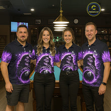 Load image into Gallery viewer, Lightning Purple Scary Grim Reaper Pool 8 Ball Men Billiard Shirt Custom Ball Billiard Team Attire NYN2624