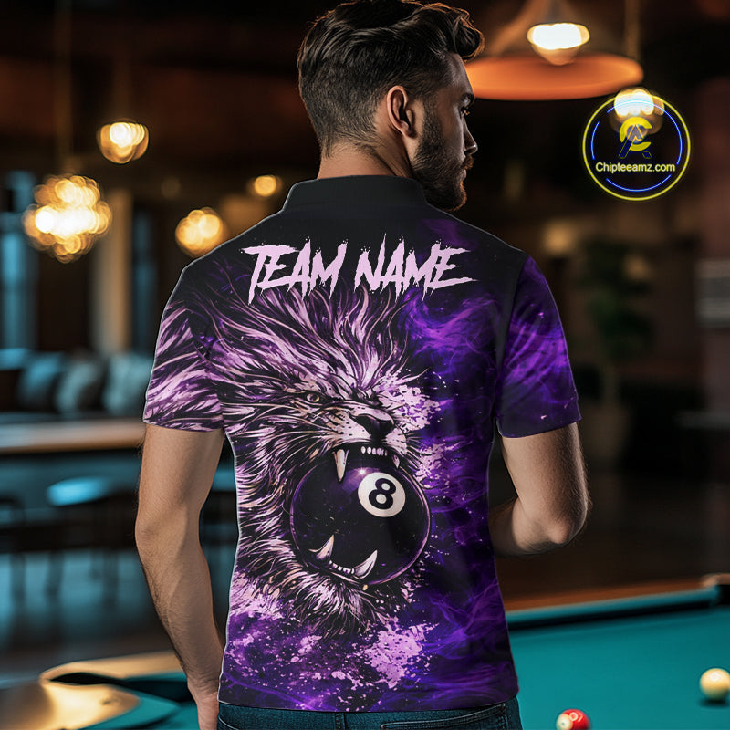 Purple Smokes Lion Paint Pool 8 Ball Men Billiard Polo & 1/4-Zip Shirt Custom Billiard Team Attire NYN2626
