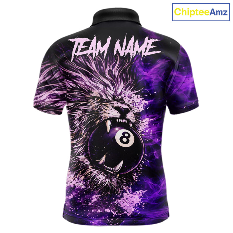 Purple Smokes Lion Paint Pool 8 Ball Men Billiard Polo & 1/4-Zip Shirt Custom Billiard Team Attire NYN2626