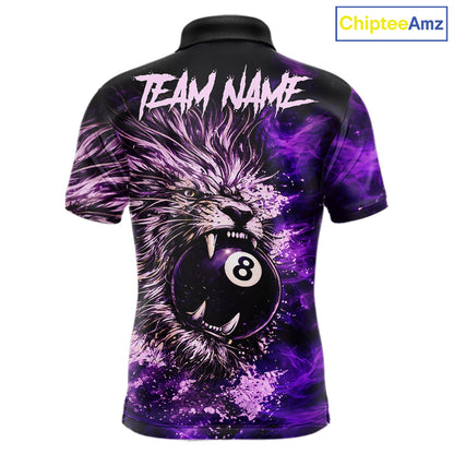Purple Smokes Lion Paint Pool 8 Ball Men Billiard Polo & 1/4-Zip Shirt Custom Billiard Team Attire NYN2626