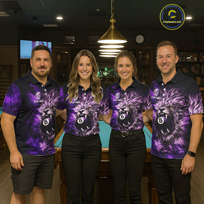 Purple Smokes Lion Paint Pool 8 Ball Men Billiard Polo & 1/4-Zip Shirt Custom Billiard Team Attire NYN2626