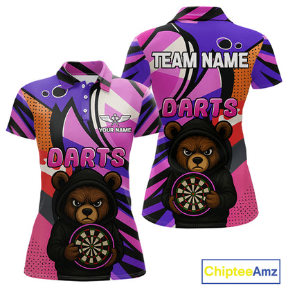 Bear Funny Women's Dart Shirt Colorful Dart Team Shirt - Custom Name Players NYN0435