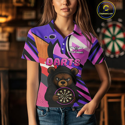 Bear Funny Women's Dart Shirt Colorful Dart Team Shirt - Custom Name Players NYN0435