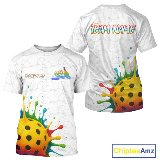 Men's Splashed Color Pickleball T-Shirt Custom Yellow 3D Pickleball Tournament Jerseys NYN0915