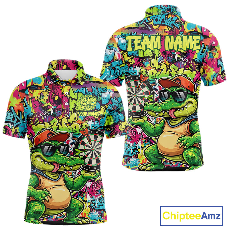 Cool Crocodile Dartboard Graffiti Darts Polo Shirt For Men Custom Funny Dart Jerseys NYN1852