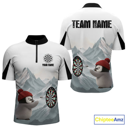 Cold Fierce Penguin Duo Play Darts Men Darts 1/4-Zip Shirt Personalized Name For Darters NYN2356