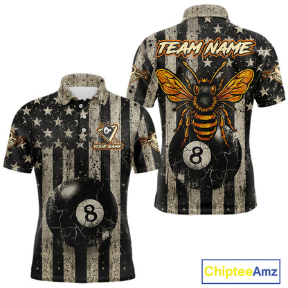 Funny Bee Crack Pool 8 Ball Men's Billiard Polo & 1/4 Zip Shirt Custom Billiard Ball Attire NYN2360