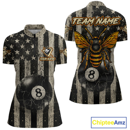 Funny Bee Crack Pool 8 Ball Women's Billiard Polo & 1/4 Zip Shirt Custom Billiard Ball Attire NYN2360