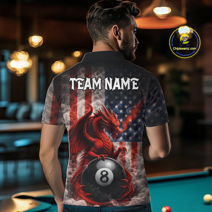 Patriotic Smoke Pool 8 Ball Men's Billiard Team Shirts Custom Dragon Billiard Ball Attire NYN2361