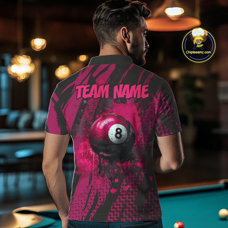 Funny Flamingo Pool Men's Billiard Team Shirts Custom Pink Grunge 8 Ball Billiard Attire NYN2363