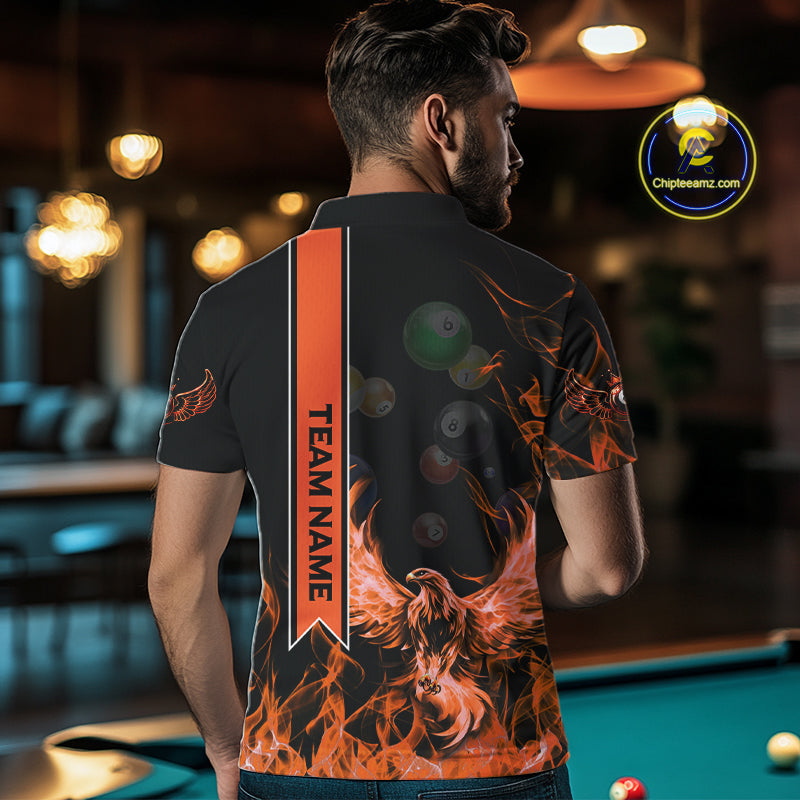Personalized Fire Flame Pool Men's Billiard Balls Team Shirt Phoenix Billiard Attire|Yellow NYN2369