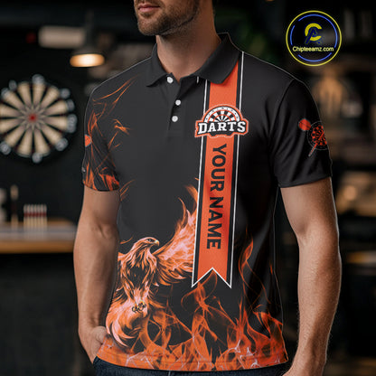 Custom Orange Ribbon Flames Phoenix Dart Shirts For Men Dart Tournament Team Jerseys NYN0069