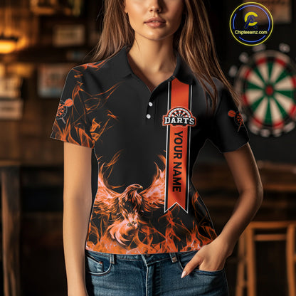 Custom Orange Ribbon Flames Phoenix Dart Shirts For Women Dart Tournament Team Jerseys NYN0069