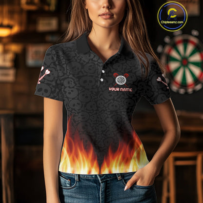 Custom White And Black Flames Skull Dartboard Dart Shirts For Women Dart Team Jerseys NYN0070