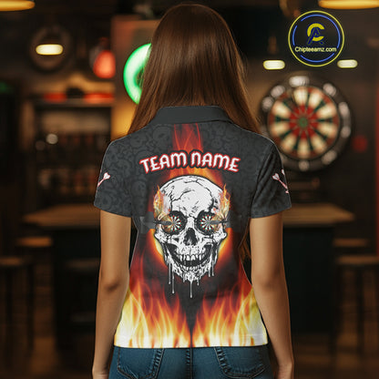 Custom White And Black Flames Skull Dartboard Dart Shirts For Women Dart Team Jerseys NYN0070