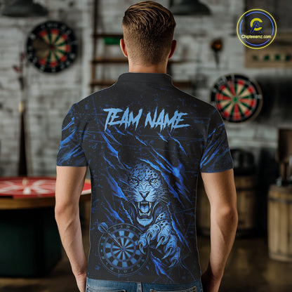 Blue Grunge Funny Tiger Men Dart Polo & 1/4-Zip Shirt Custom Name Tiger Dart Jersey For Darters NYN2973