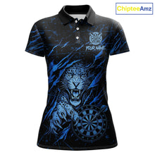 Load image into Gallery viewer, Blue Grunge Funny Tiger Women Dart Polo &amp; 1/4-Zip Shirt Custom Name Tiger Dart Jersey For Darters NYN2973