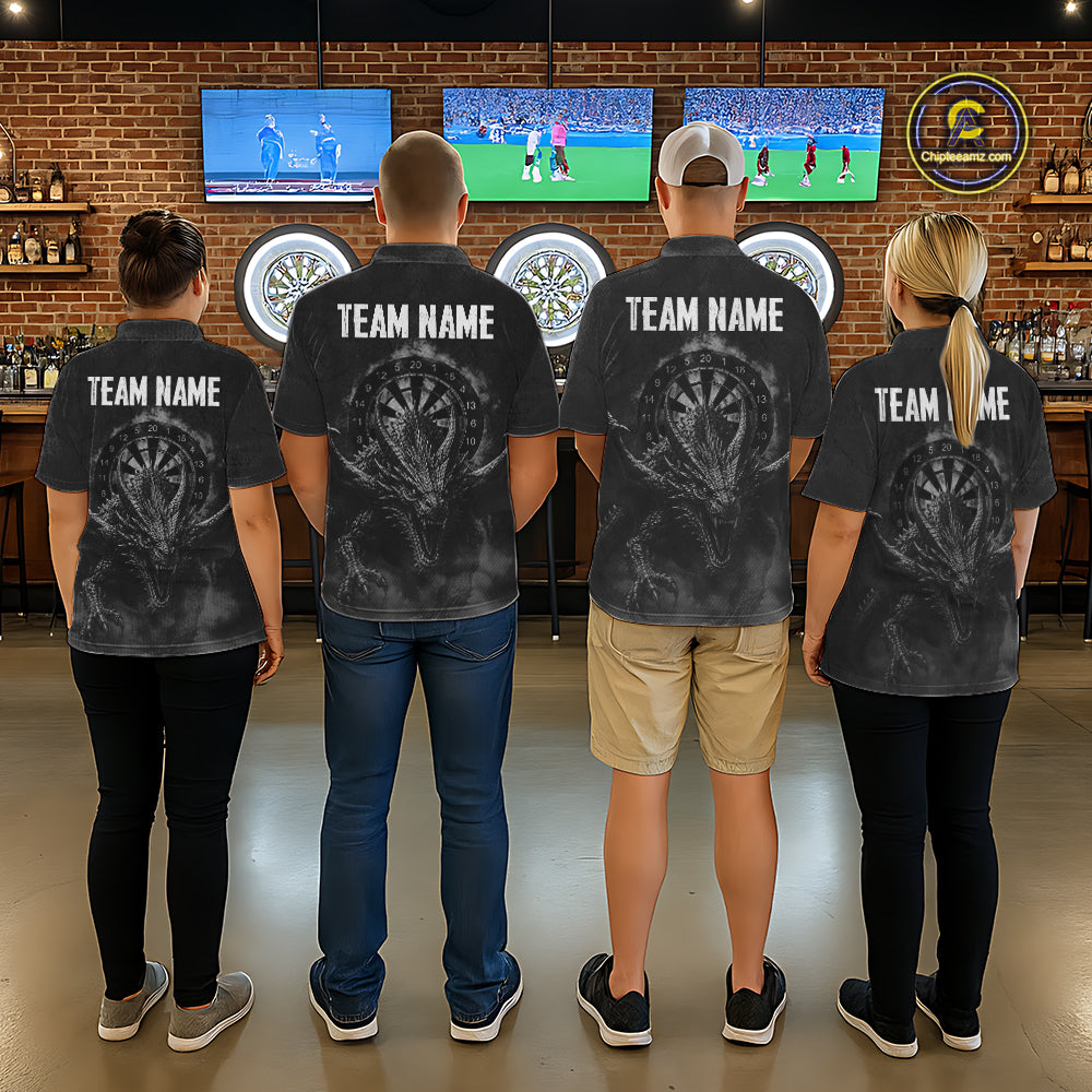 Custom Dragon Darts Shirt For Men With Cracked Stone, Dragon Grey Smoke Darts Team Jersey NYN3946
