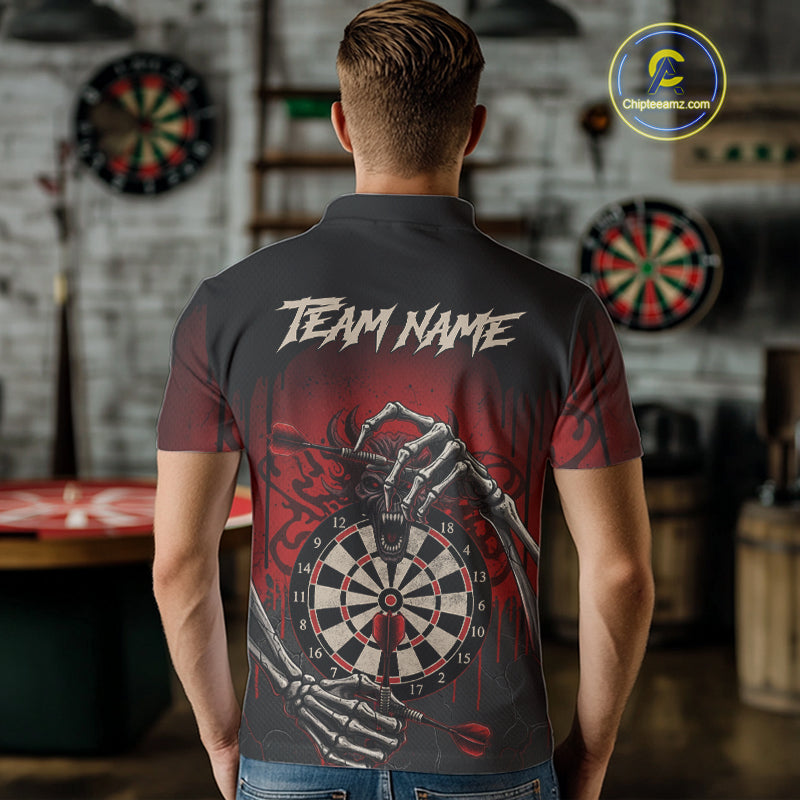Custom Devil Skeleton Red Dripping Dartboard Men Darts Polo Shirt Outfits Dart Jerseys NYN1855