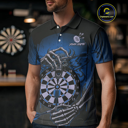 Custom Devil Skeleton Blue Dripping Dartboard Men Darts Polo Shirt Outfits Dart Jerseys NYN1856