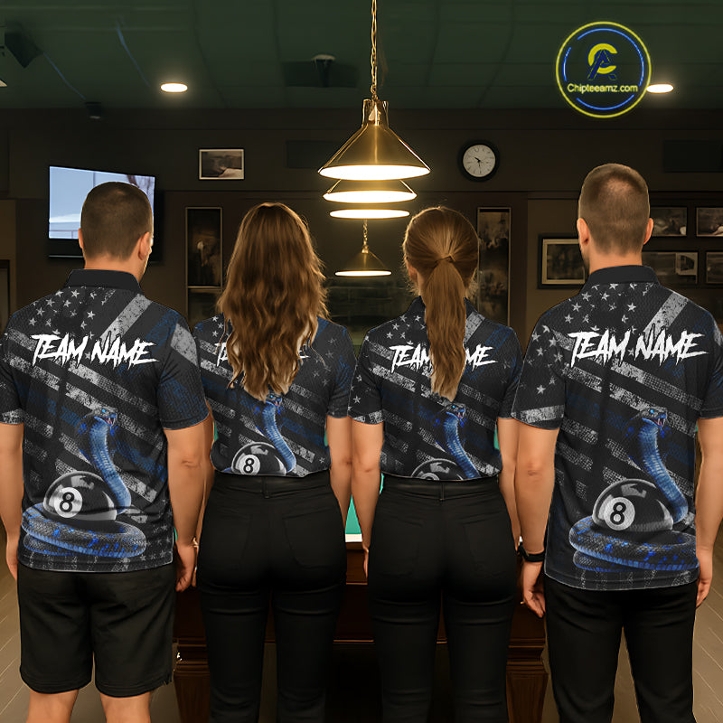 Blue Grunge Cobra 8 Ball Pool Women Billiard Polo & 1/4-Zip Shirt Custom Billiard Attire Jersey NYN2374