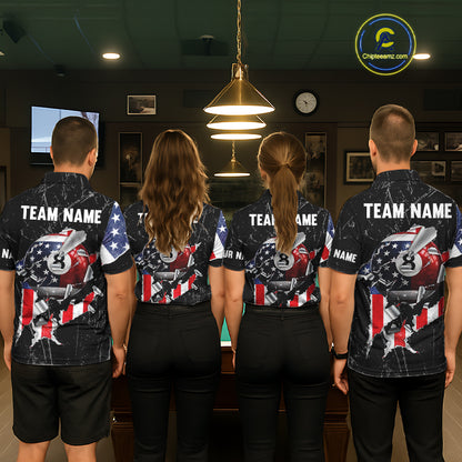 Torn US Flag Grunge Pool 8 Ball Women Billiard Team Shirt Custom Polo & 1/4-Zip Billiard Attire NYN2379