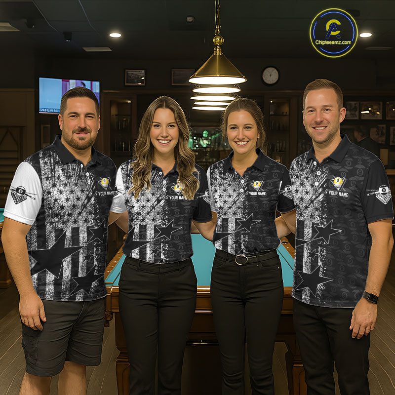 US Flag Grunge 9 Ball Pool Women Billiard Team Shirt Personalized Polo & 1/4-Zip Billiard Gifts NYN2380