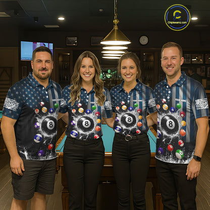 Watering 8 Ball Women Billiard Polo & 1/4-Zip Shirt Custom US Flag Pool Billiard Team Apparel NYN2384