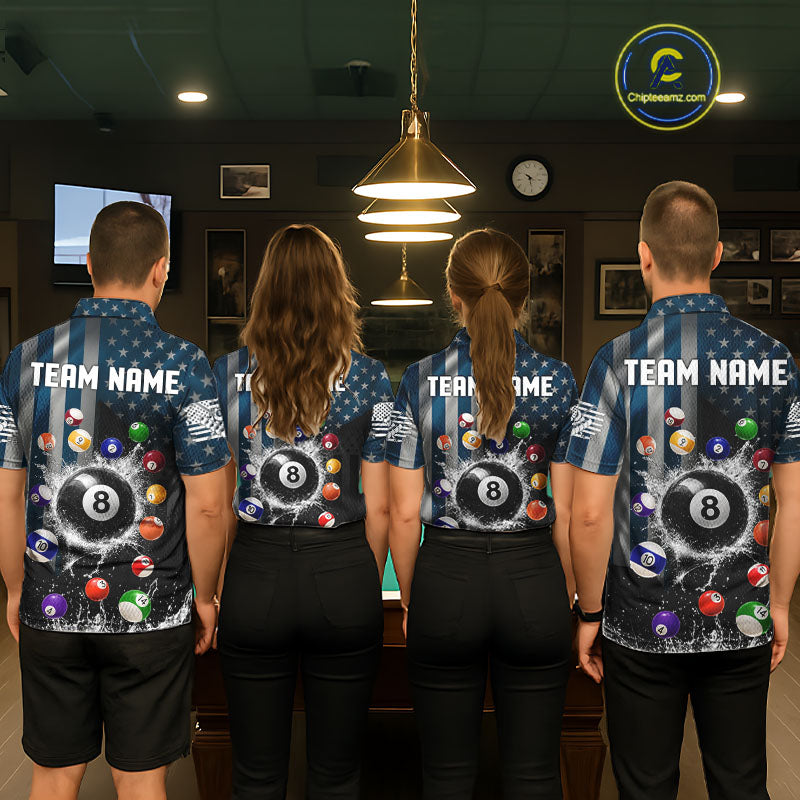 Watering 8 Ball Women Billiard Polo & 1/4-Zip Shirt Custom US Flag Pool Billiard Team Apparel NYN2384