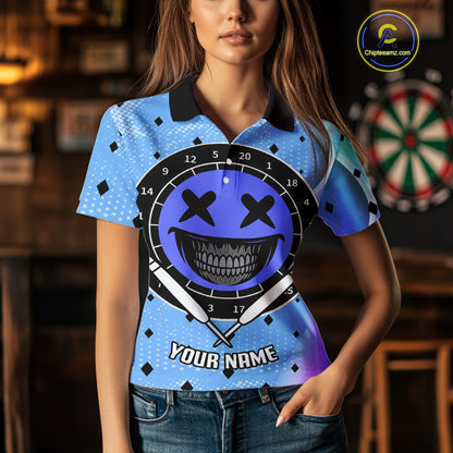 Smile Face Dartboard Custom Funny Blue Dart Shirts For Women, Dart Team Jerseys NYN0084