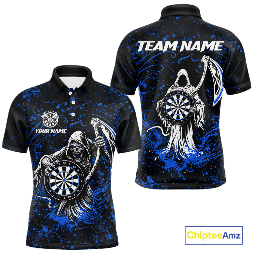 Black & Blue Splatter Grim Reaper Hold Dartboard Dart Shirts For Men Custom Dart Team Shirts NYN3953