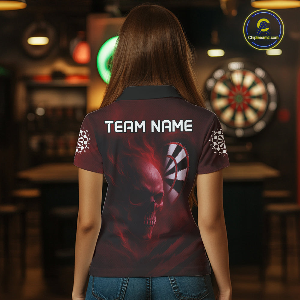 Custom Red Smokes Skull Dartboard Dart Women Polo Shirt Outfits Dart Jerseys NYN1566