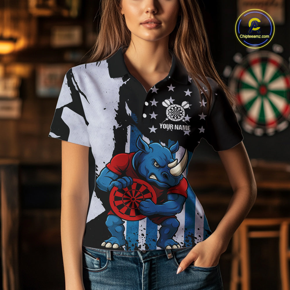 Custom Blue Red Rhino Dartboard Funny Dart Women Polo Shirt US Flag Dart Jerseys NYN1568