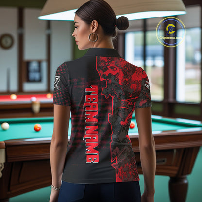 Red Grunge Splatter 8 Ball Pool Women Billiard Polo & 1/4-Zip Shirt Personalized Billiard Gifts NYN2391