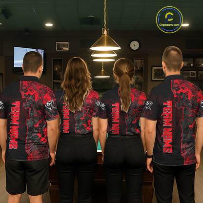Red Grunge Splatter 8 Ball Pool Men Billiard Polo & 1/4-Zip Shirt Personalized Billiard Gifts NYN2391