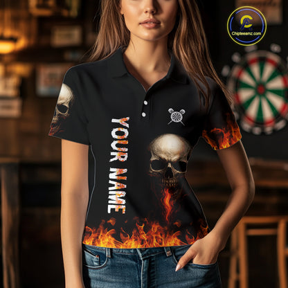 Custom Fire Skull Multi-Flame Dartboard Dart Shirts For Women, Dart Team Jerseys NYN0087