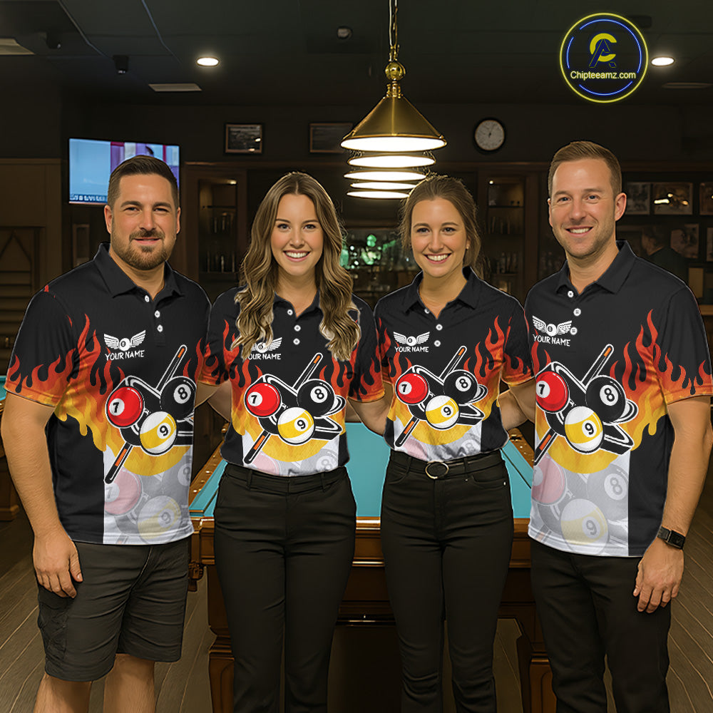 Flaming 8 Ball & 9 Ball Billiard Jerseys For Women Custom Pool Cue Billiards Team Jersey NYN2320