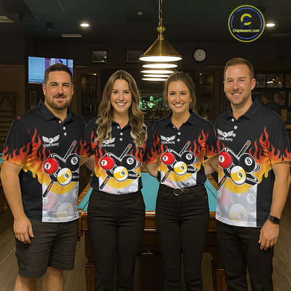 Flaming 8 Ball & 9 Ball Billiard Jerseys For Women Custom Pool Cue Billiards Team Jersey NYN2320